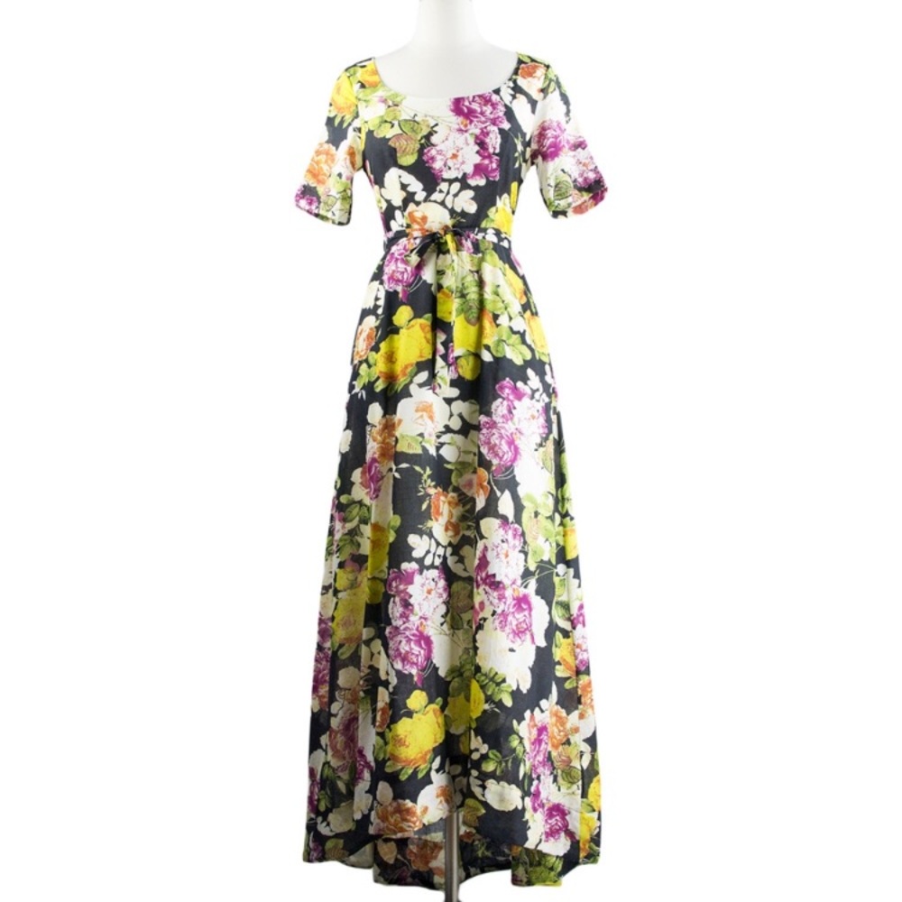 ▪️Frock Shop | Black Cotton Floral Print Maxi Dress, XS